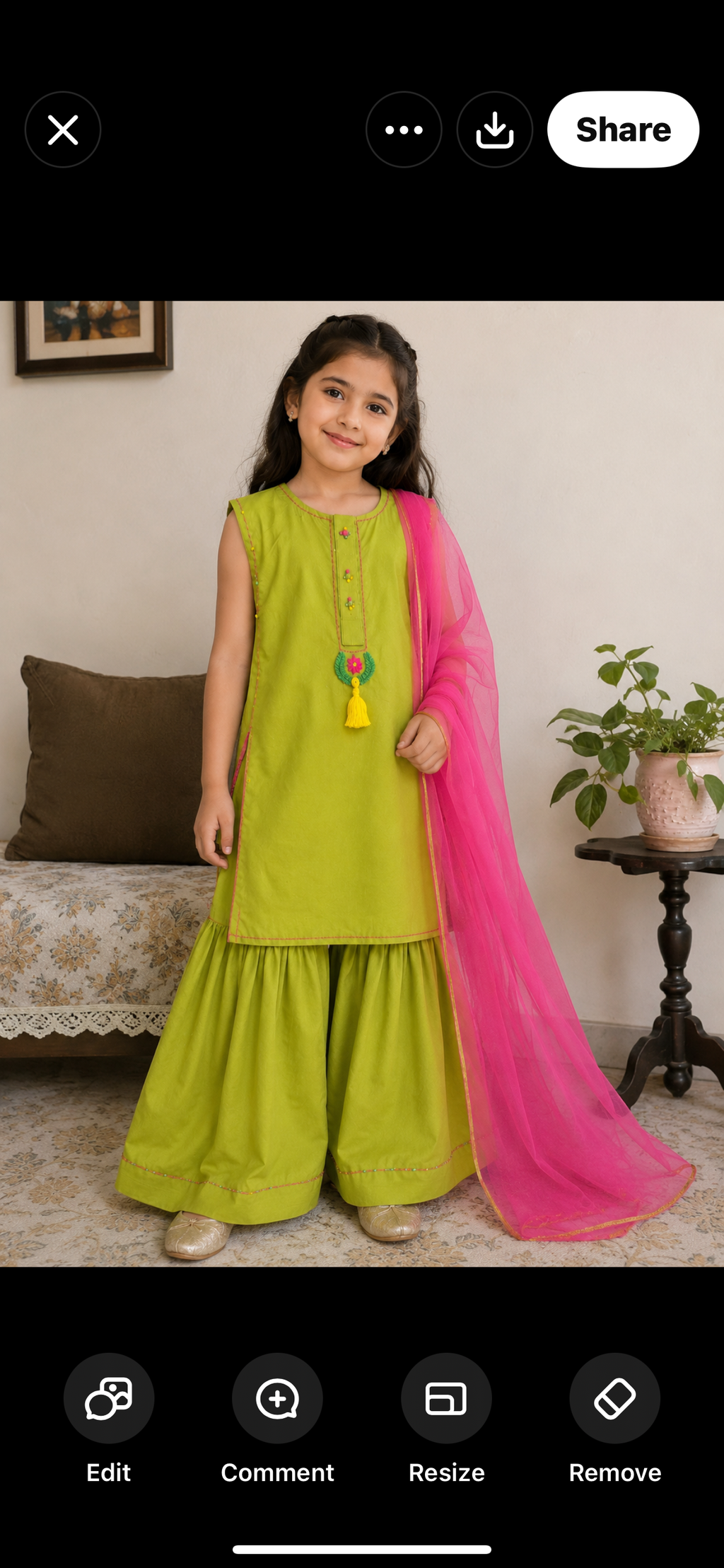 🌸 Beautiful Girls 3-Piece Suit | Lime Green & Pink 💕 | Farshi Shalwar