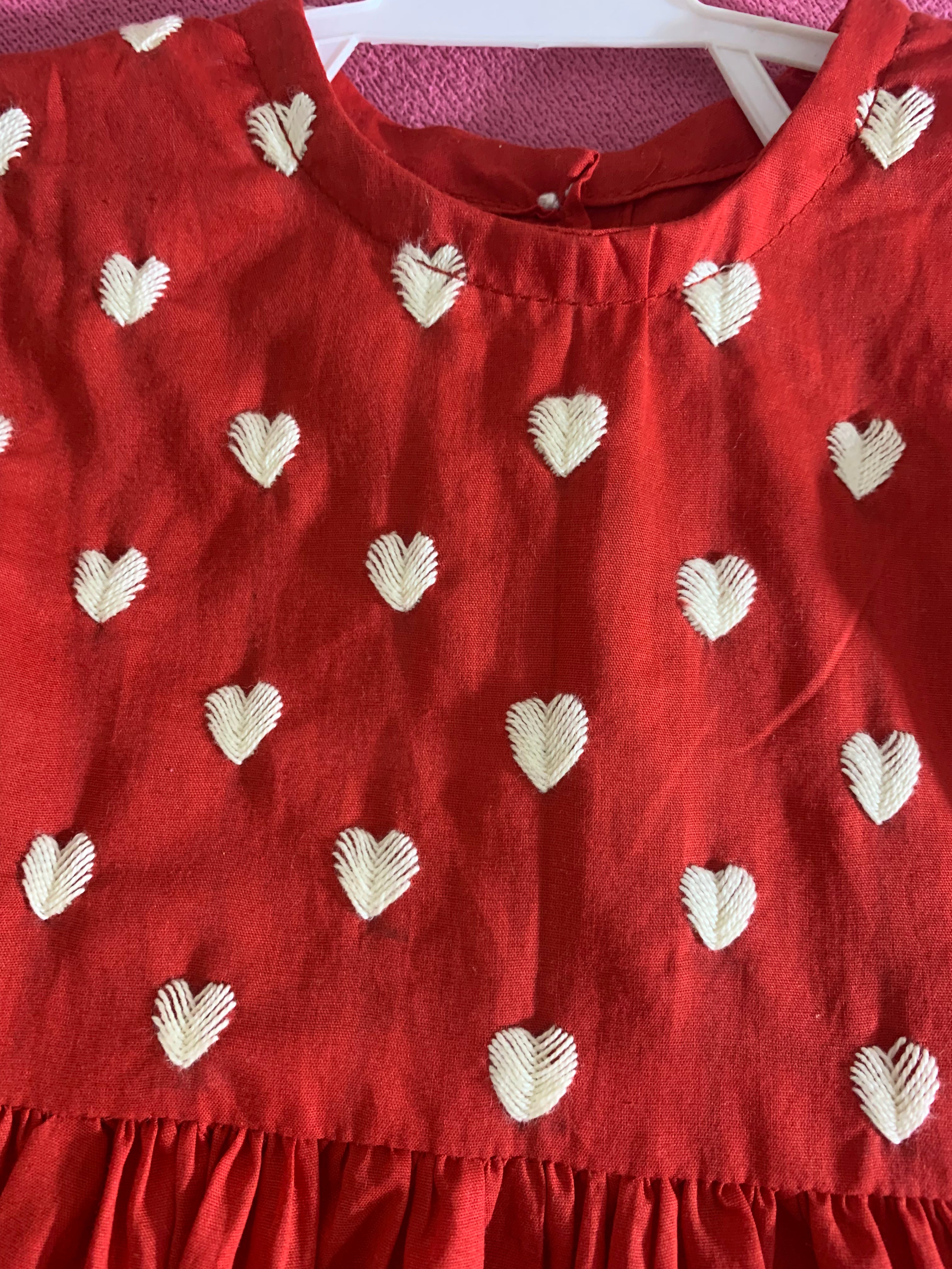 Baby Girl Handmade Red Frock | Handmade Heart Embroidery | Red Frock with White Trouser
