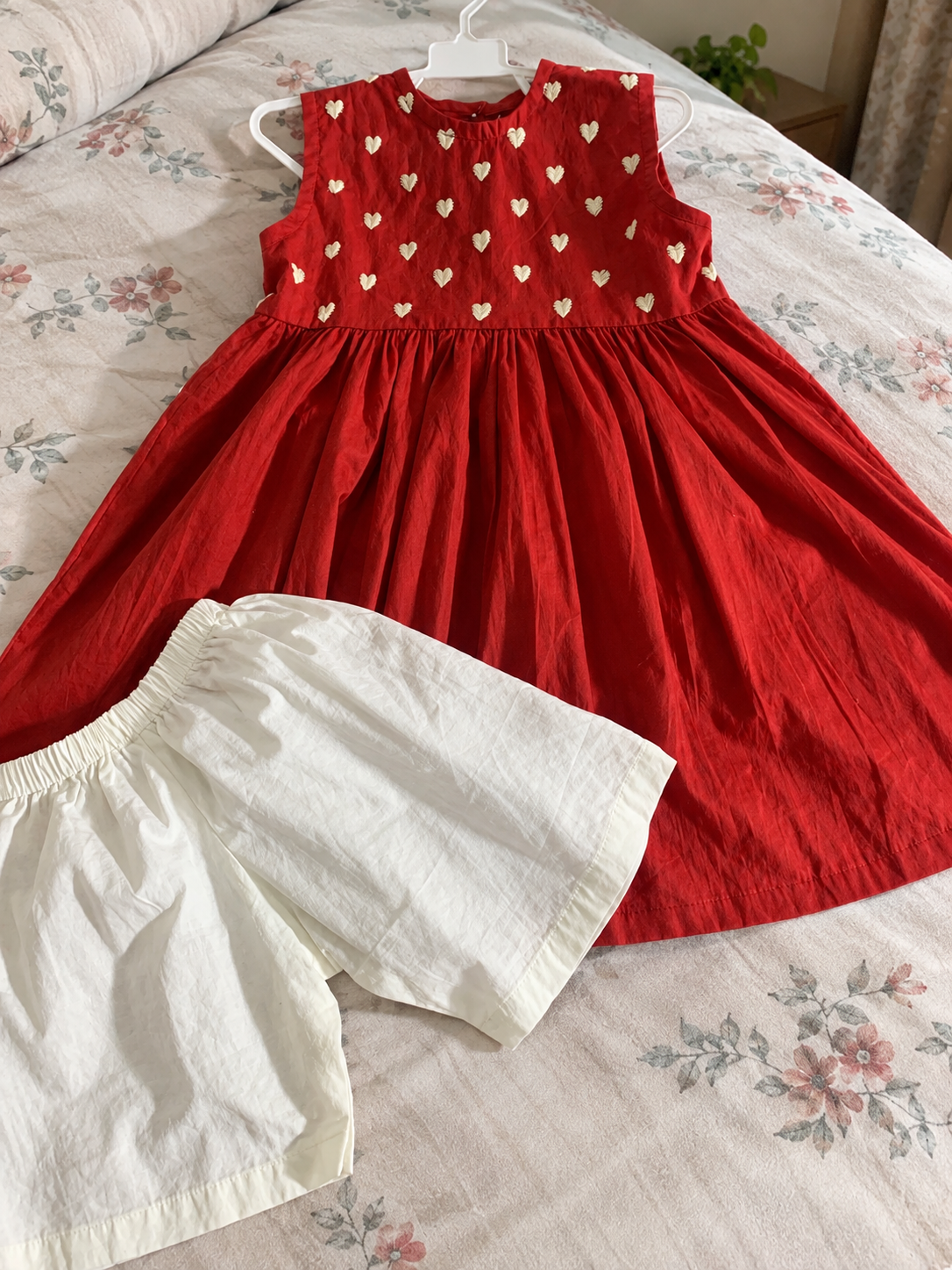 Baby Girl Handmade Red Frock | Handmade Heart Embroidery | Red Frock with White Trouser